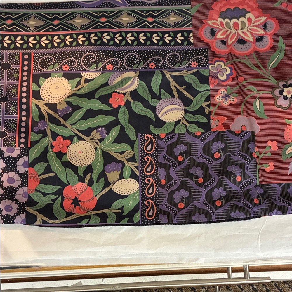 Floral and Geometric Patterned Fabric pillow cover no insert. Approx 14  by22.in